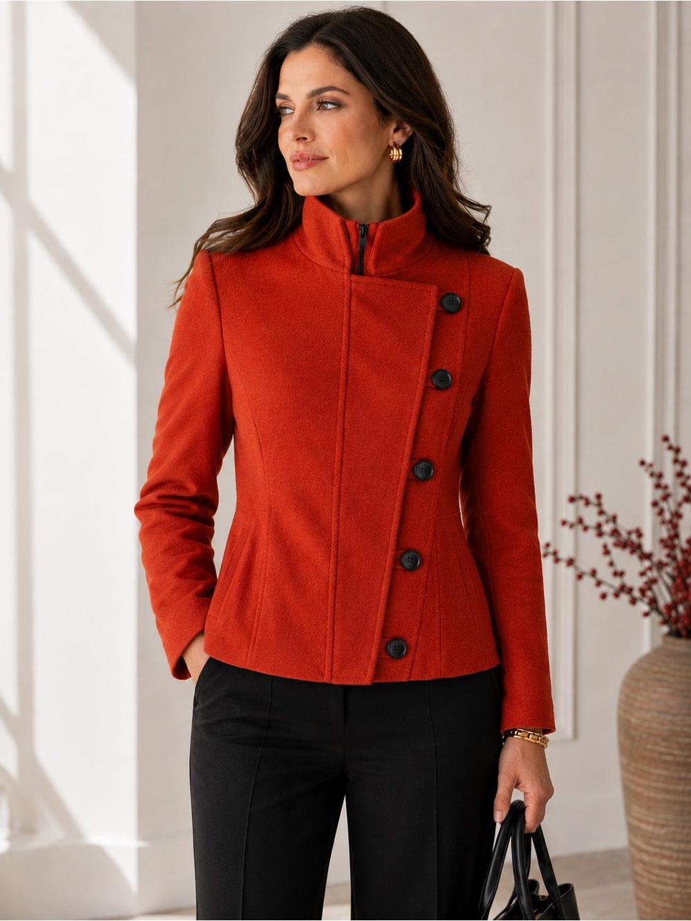 AKRIS punto Wool Angora Asymmetrical Button Jacket Coat